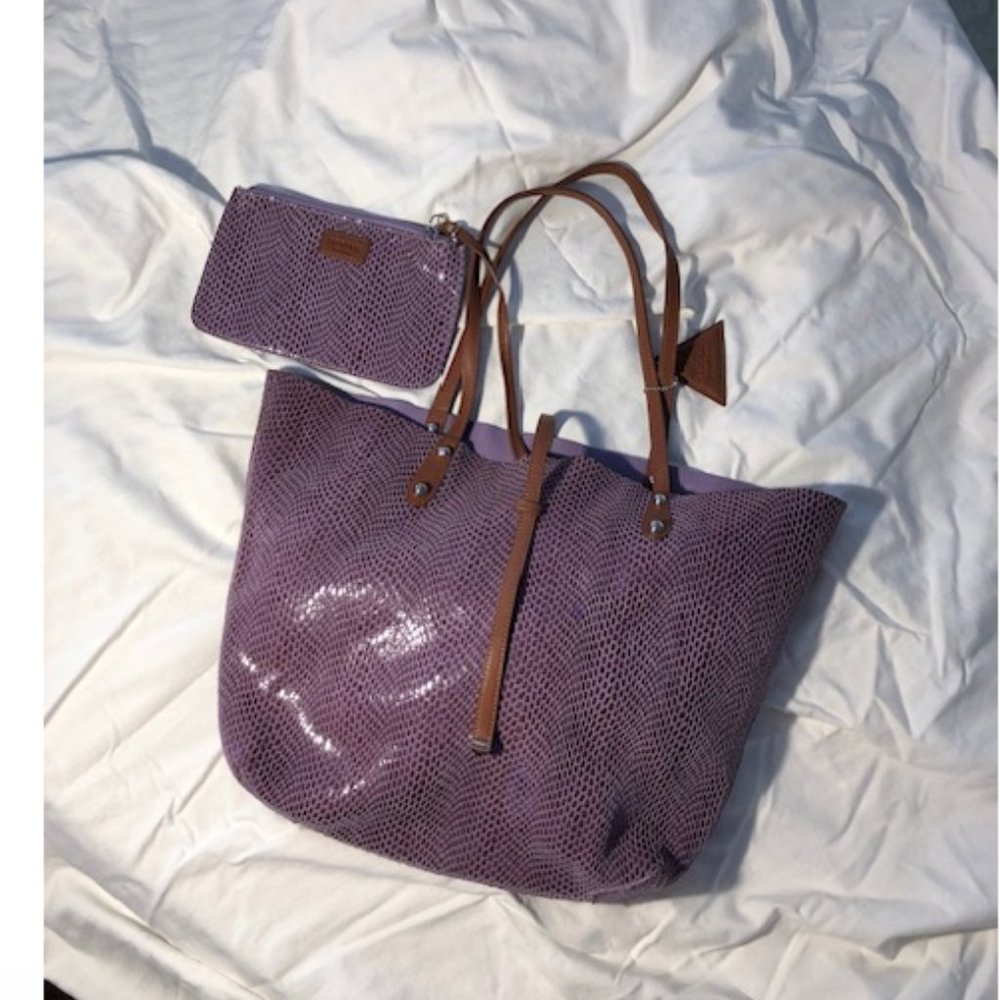 SORIAL  RUBINA TOTE ,  Snake imprinted real leather , Soft Plum color
